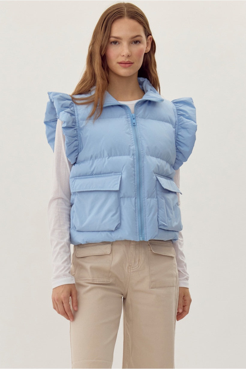 Puffer Vest Ruffle Sleeve