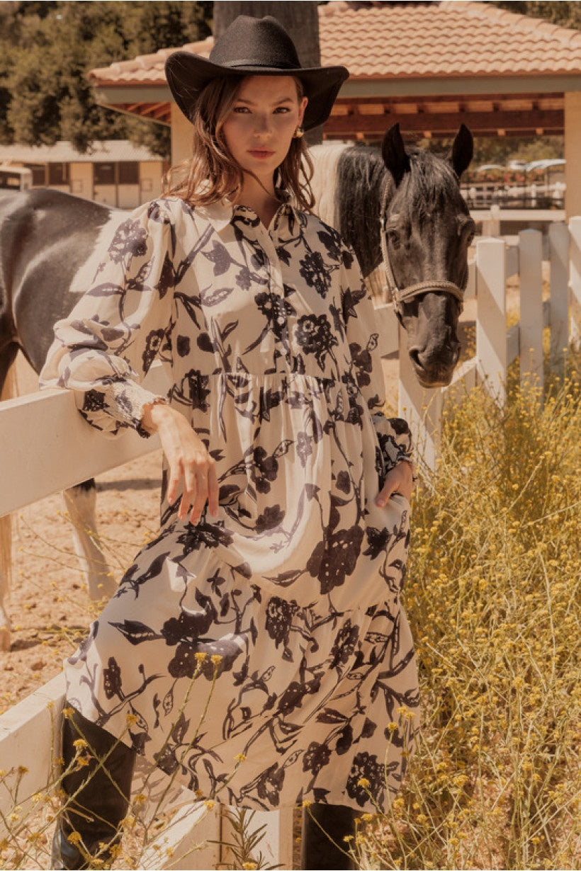 Black flower print dress