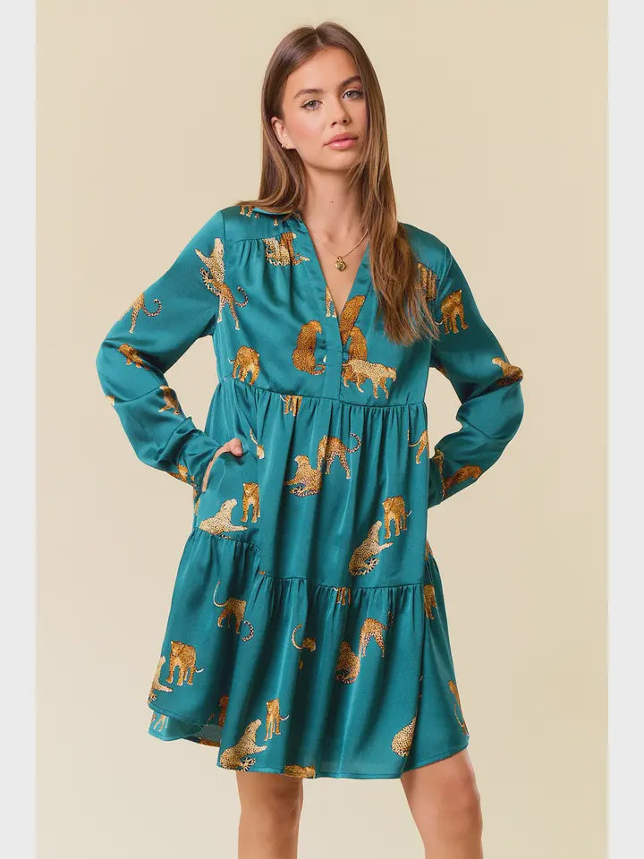 Animal Printed Satin Mini Dress