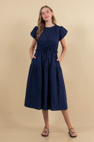 Bubble Sleeve Midi Dress