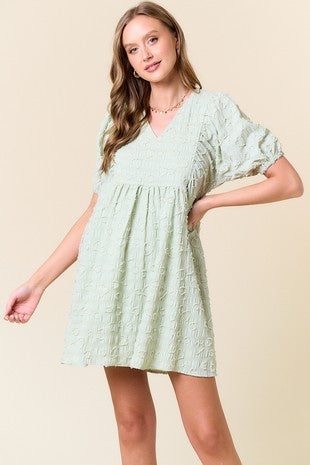Puff Sleeve Mini Dress Lt. Sage