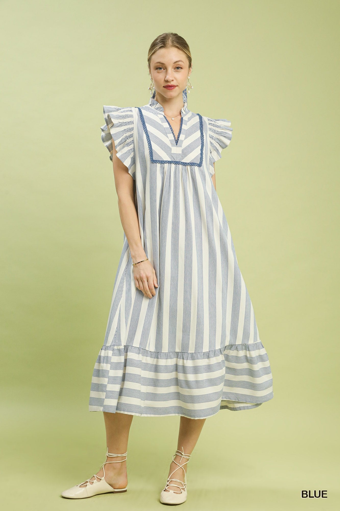 Ruffle Sleeve Tiered Midi Dress