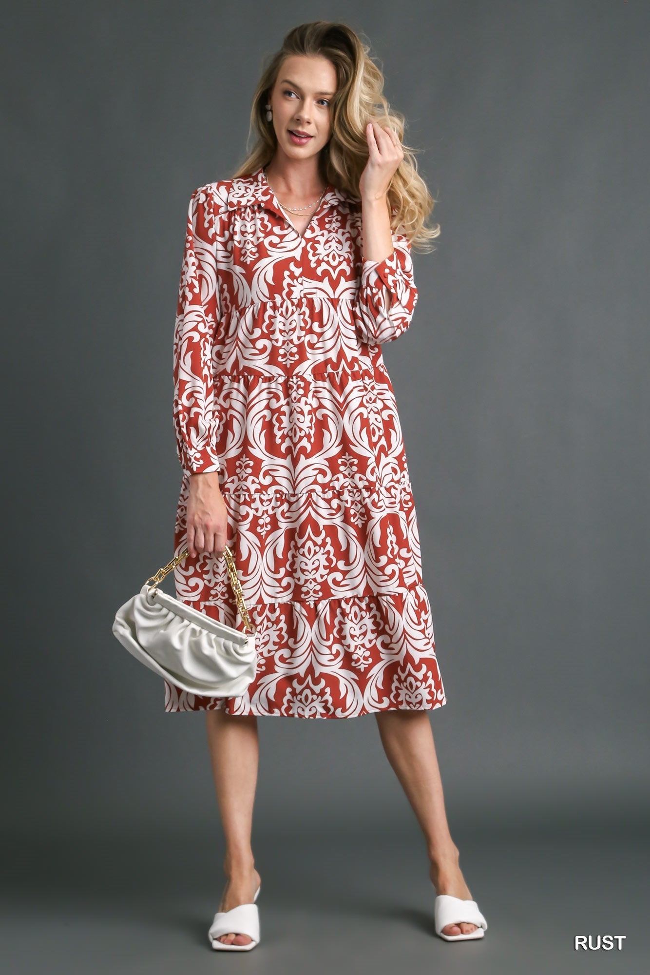 Rust Two Tone Midi Dress