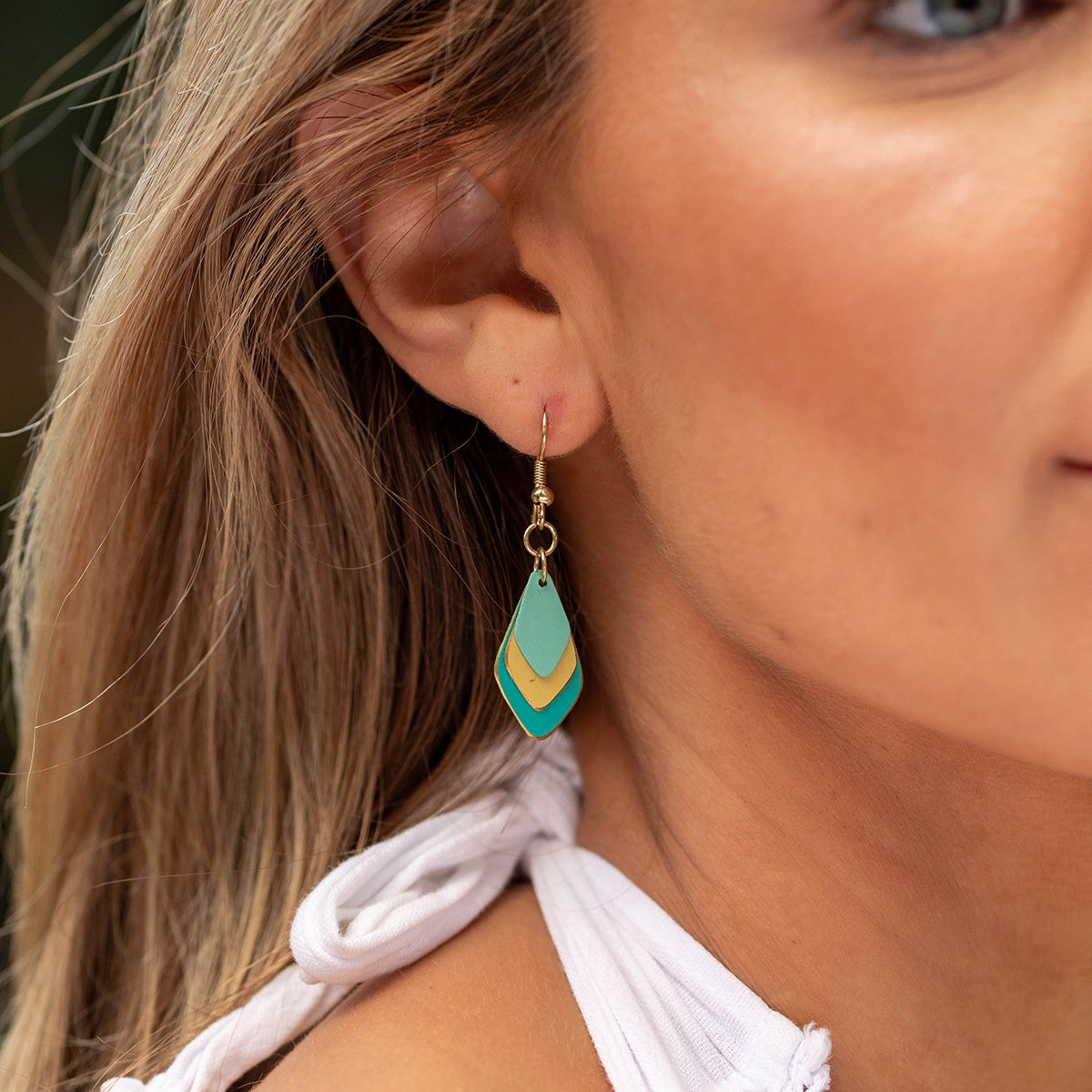 Brass Patina Earrings - Teal Layers