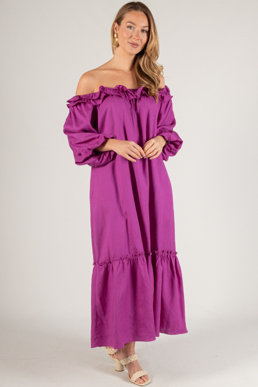 Orchid Linen Ruffled Neckline