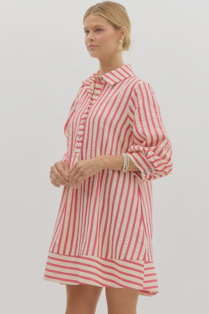 Pink Striped Pullover Mini Dress