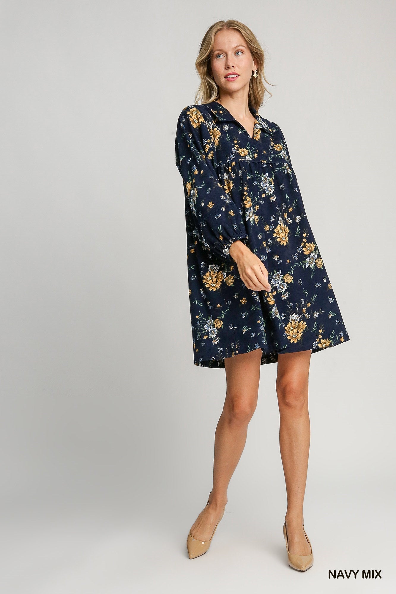 Floral Print Corduroy Dress