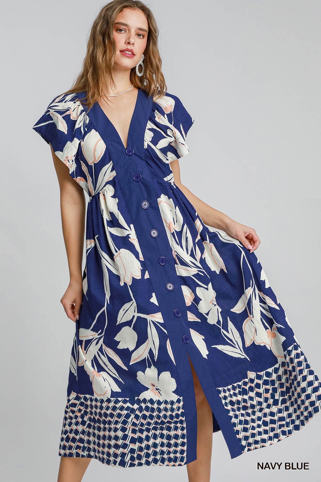 Abstract Floral Print Midi Dress