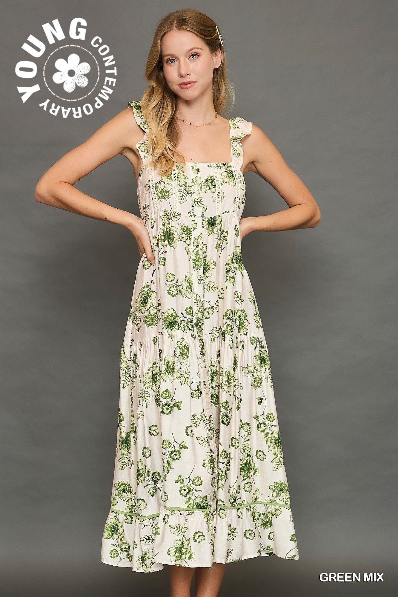 Floral Print Dress with Ruffled Strap