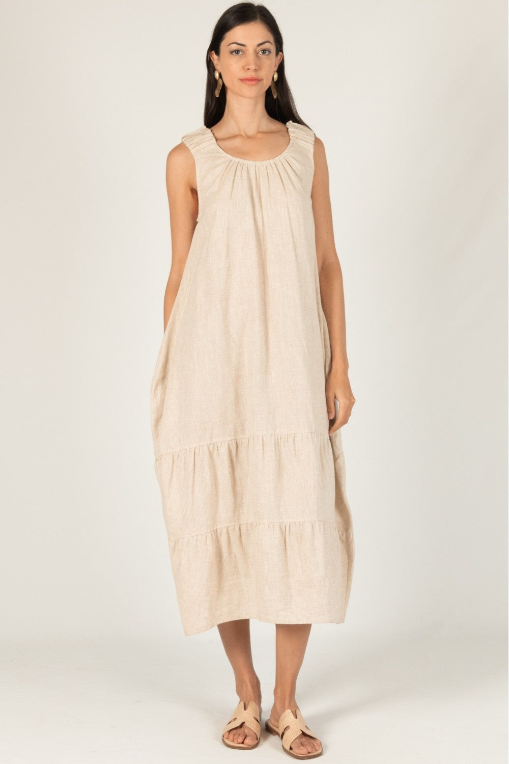 P. CILL Linen Scrunchie Strap Harem Dress