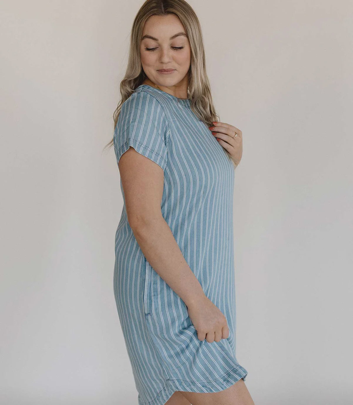 Striped Back Button Mini Dress