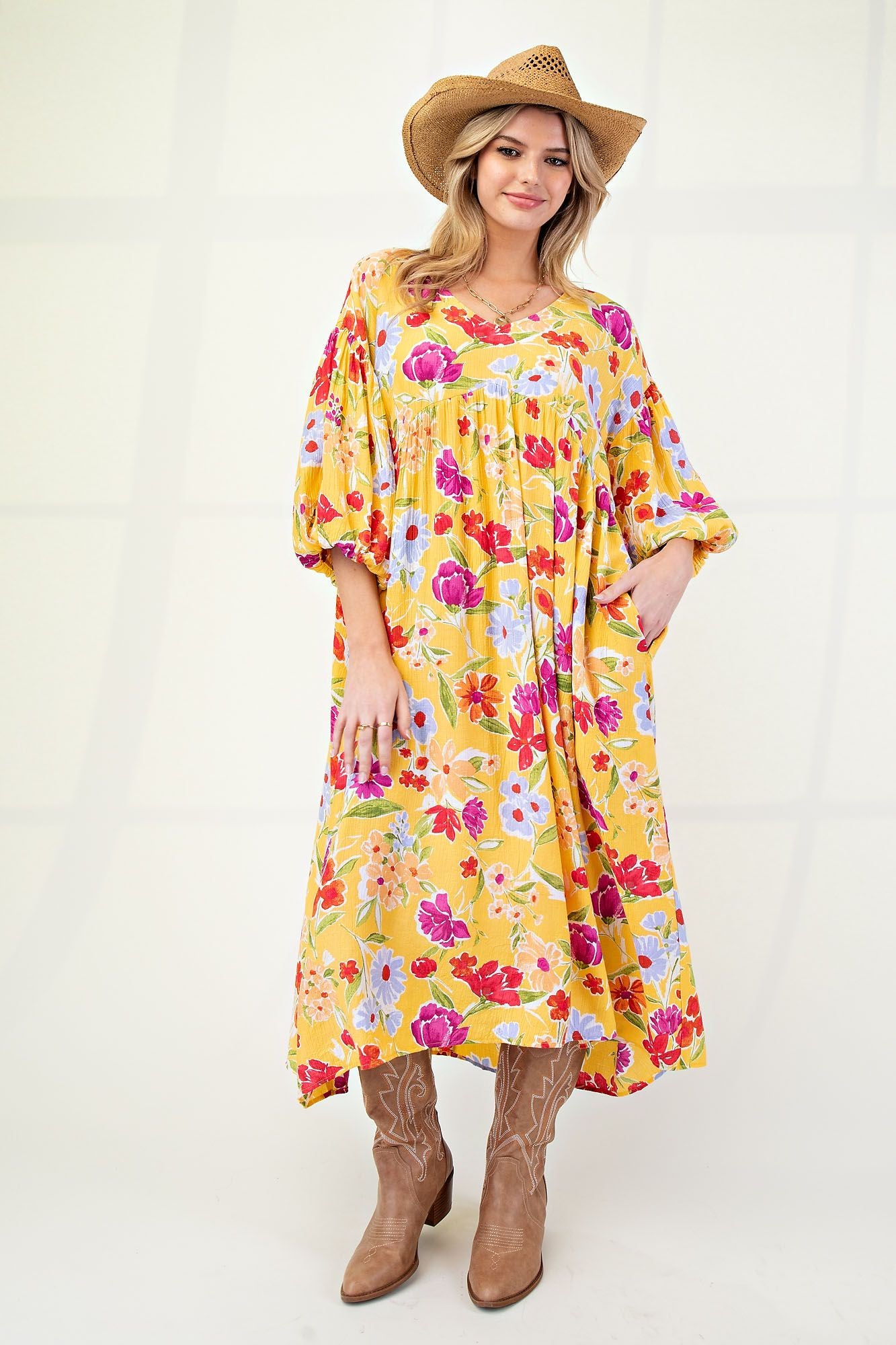 Printed Sunflower Blossom Maxi Dress