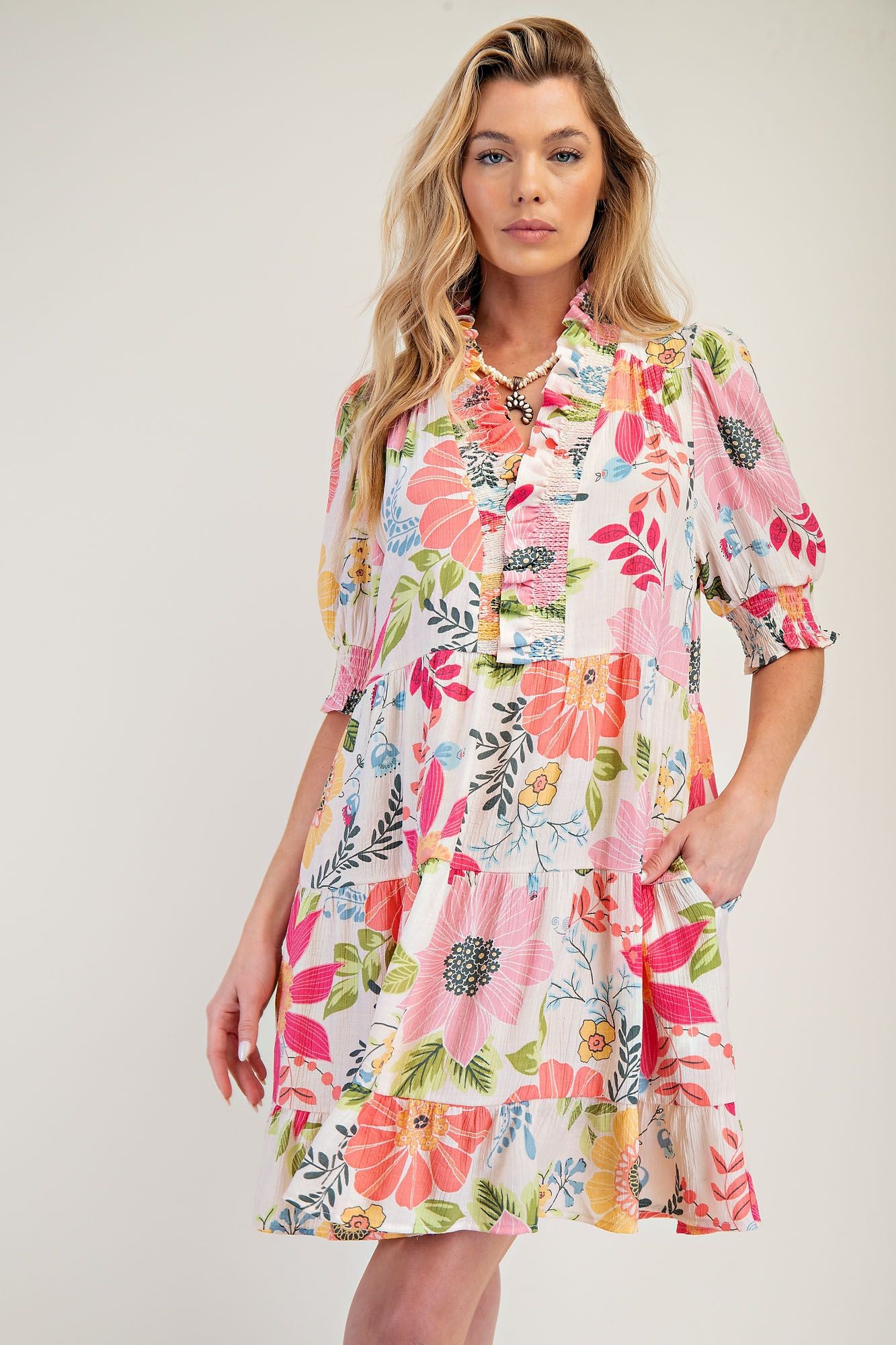 Printed Peach Blossom Dress