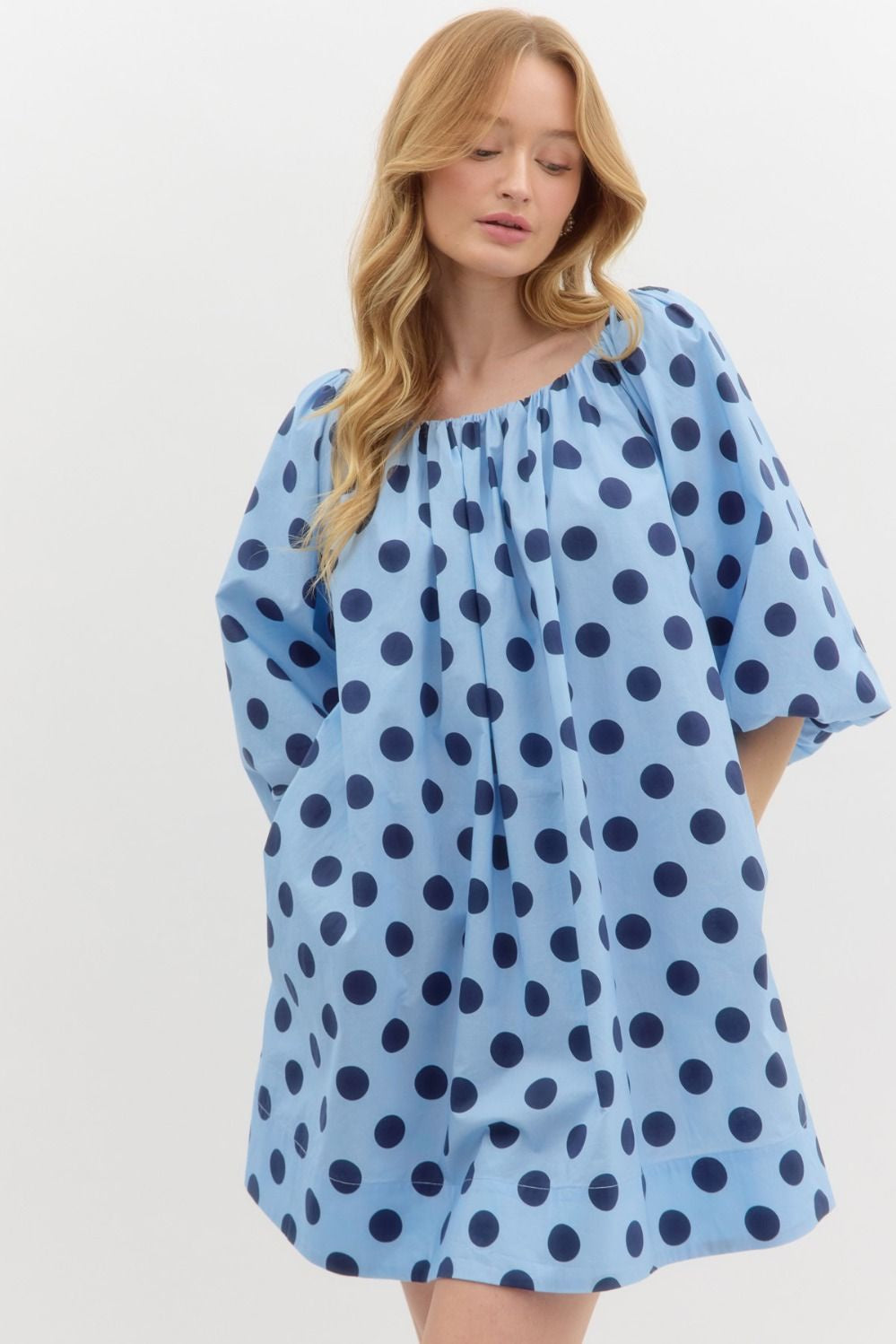 Chambray Blue Polka Dot Dress