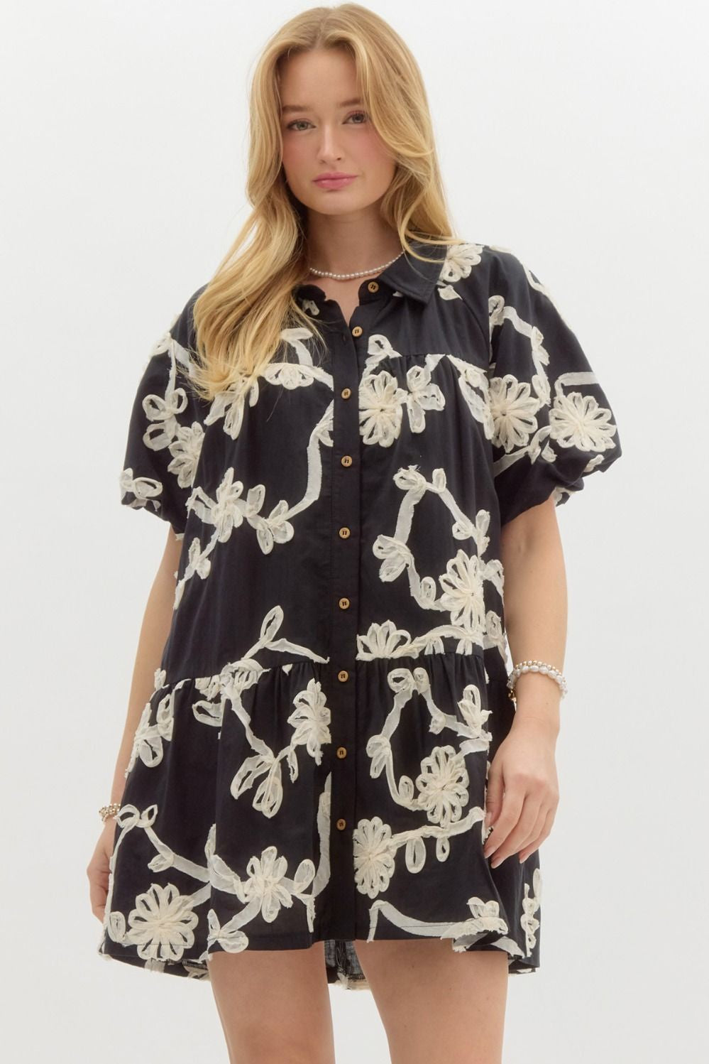 Black Floral Applique Dress