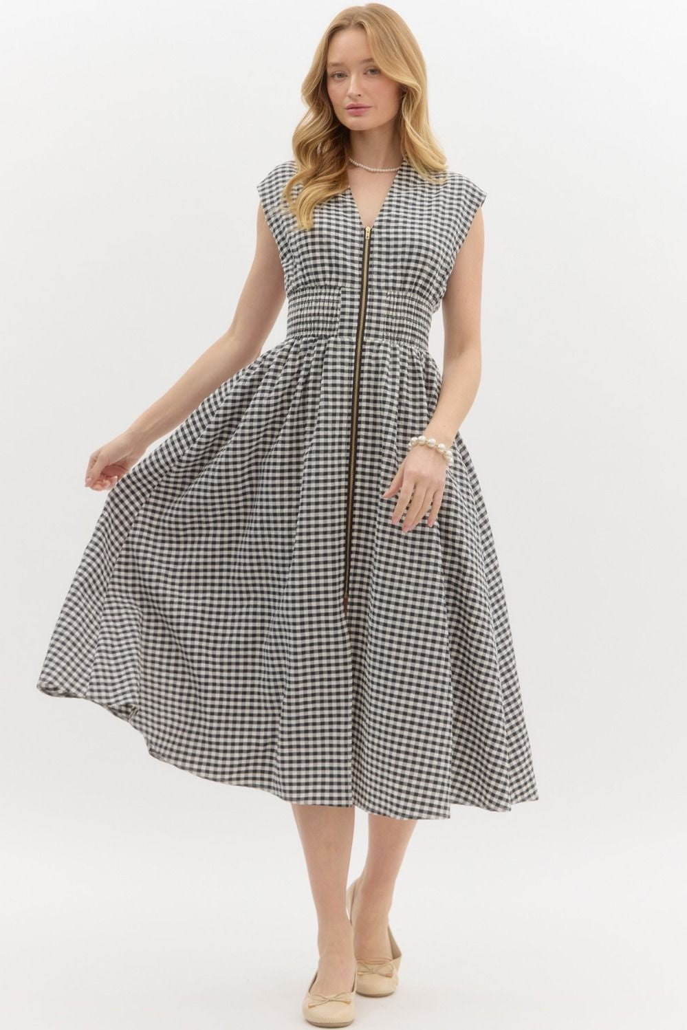 Gingham Pattern Black Dress