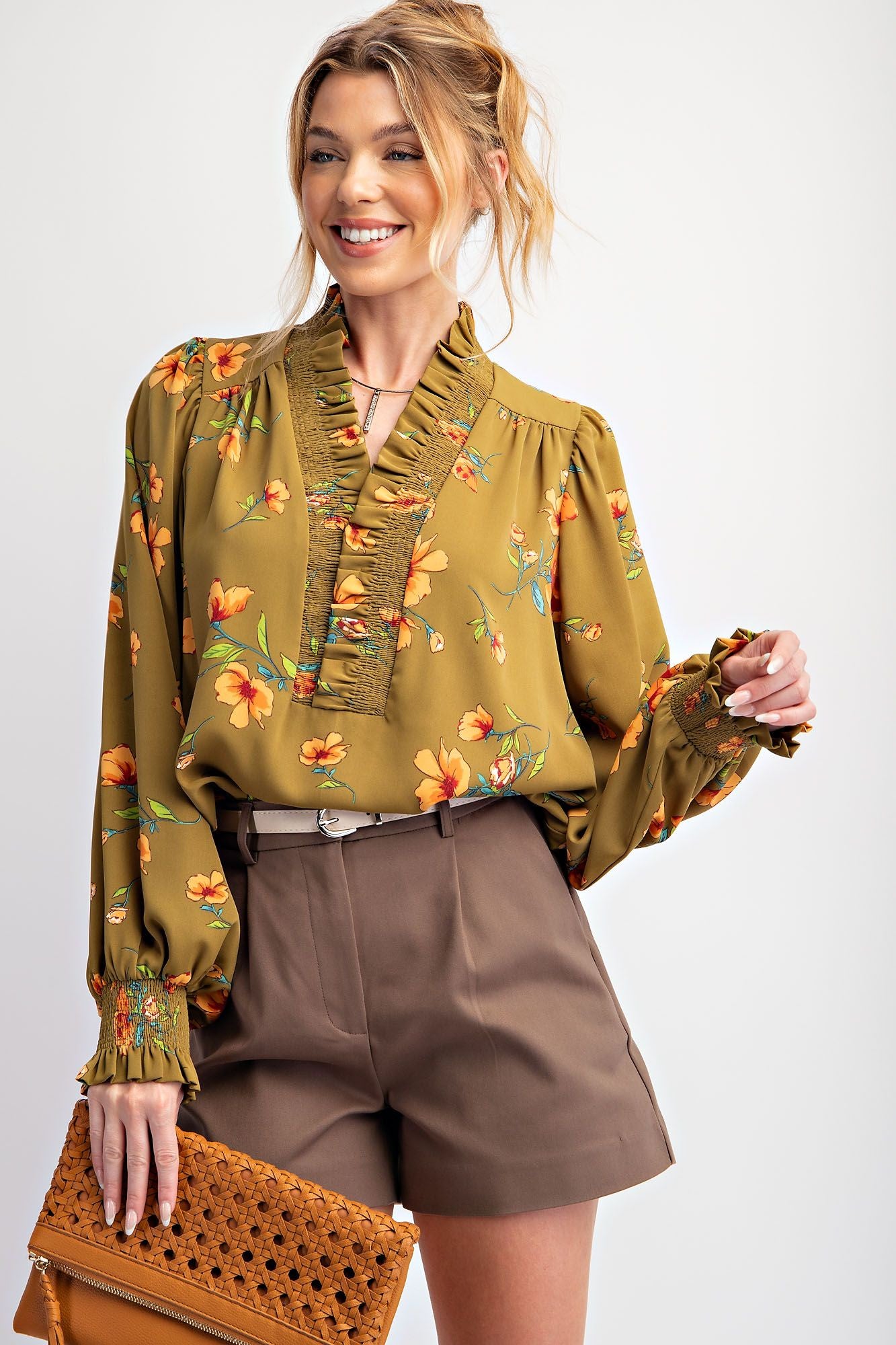 Olive Flowered Blouse