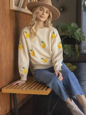 Lemon Emb Sweater