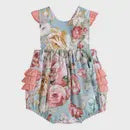 Pink & Blue Floral Ruffle Romper