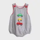 Gray Gingham Cars Romper