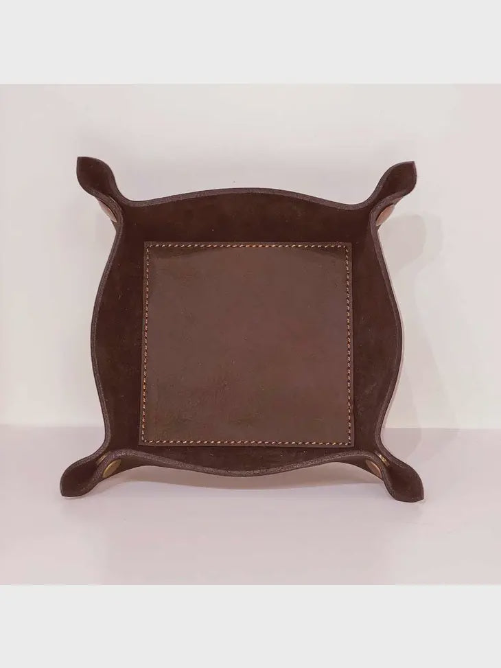 Leather Valet Tray Dark Brown 8x8