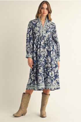 Navy Floral Midi Dress