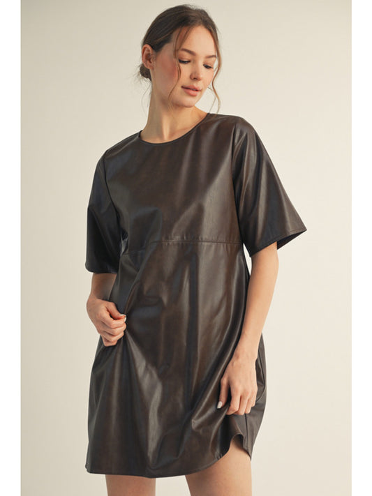 Short Sleeve Faux Leather Dress
