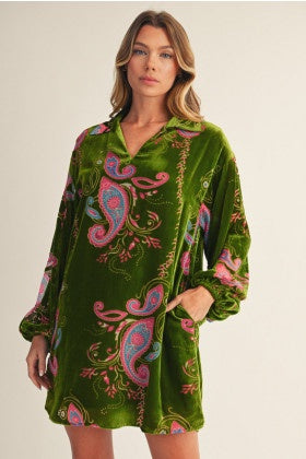 Paisley Print Velvet dress