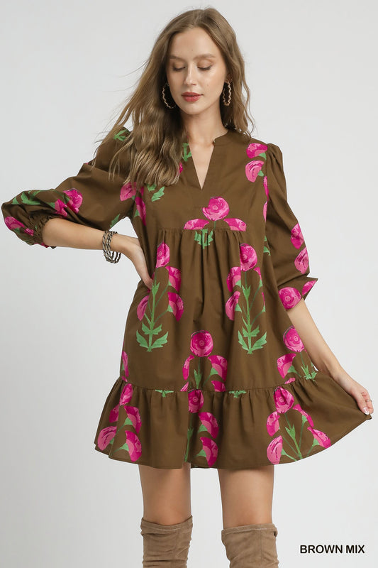 Mix Floral Babydoll Tunic Dress