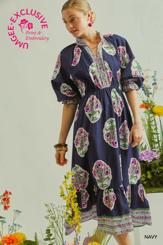 Flower Patch  V-Neck Midi Dress