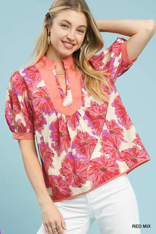 red mix floral blouse
