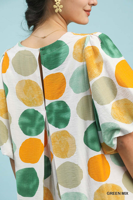 Dot Bubble Sleeve Tunic Dress