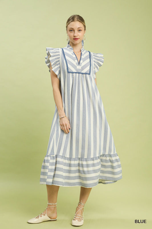 Ruffle Sleeve Tiered Midi Dress