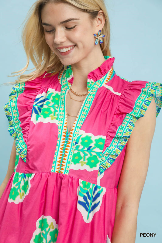 Tiered Flutter Sleeve Midi Dress