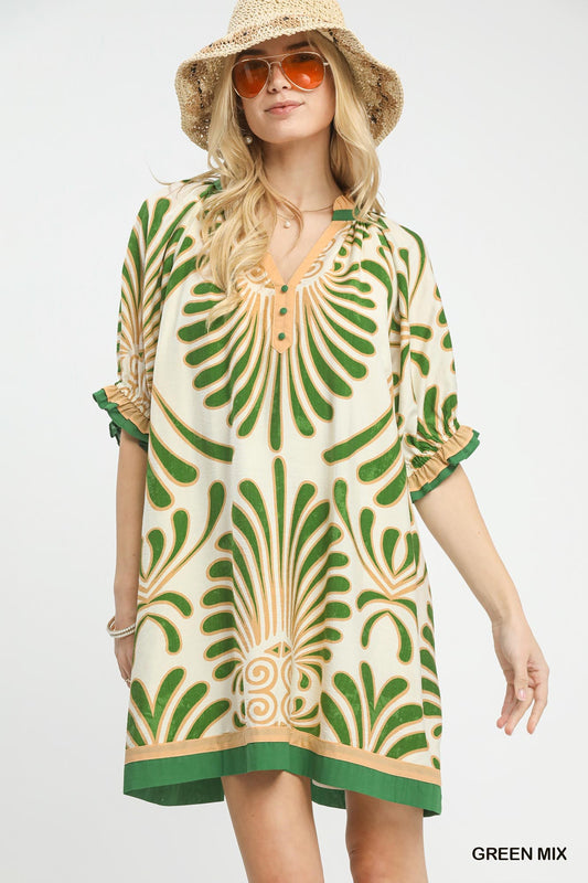Mix Printed V-Neck Dress