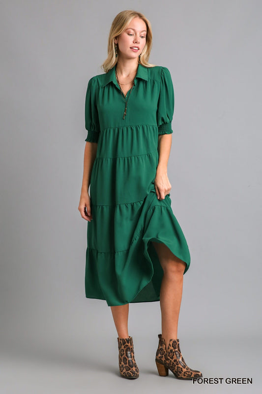 3/4 Sleeve Collared Maxi