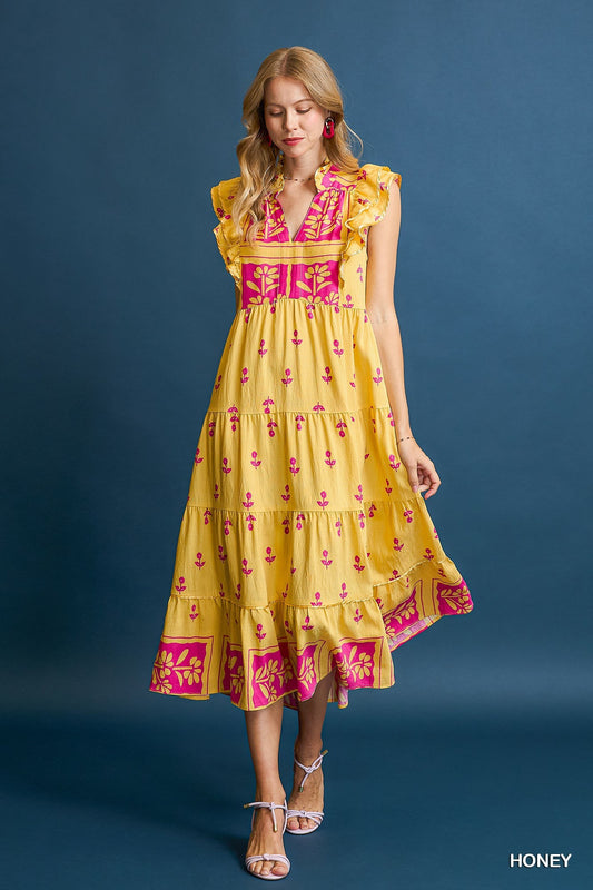 Floral Tiered Ruffle Midi Dress
