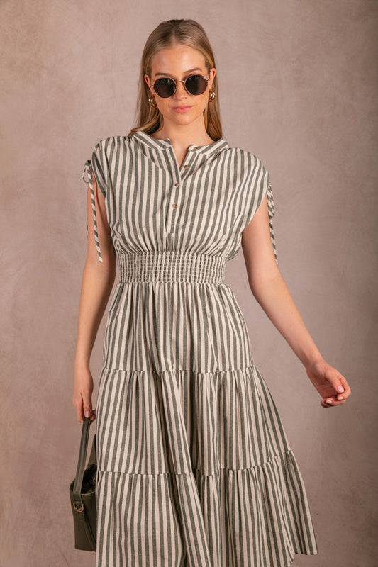striped cotton smocked dress