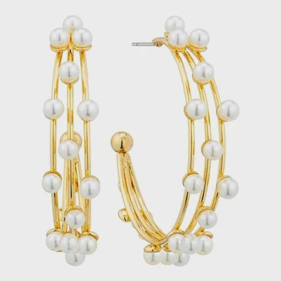 Pearl Layered Gold Hoops