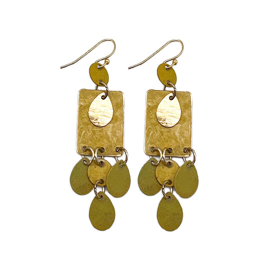 Brass Patina Earrings – Green Abstract Shaped Dangles