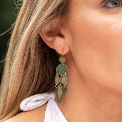 Brass Patina Earrings - Forest Green Layered Tassles