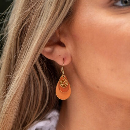 Brass Patina Earrings – Gold Swivel Orange Hues