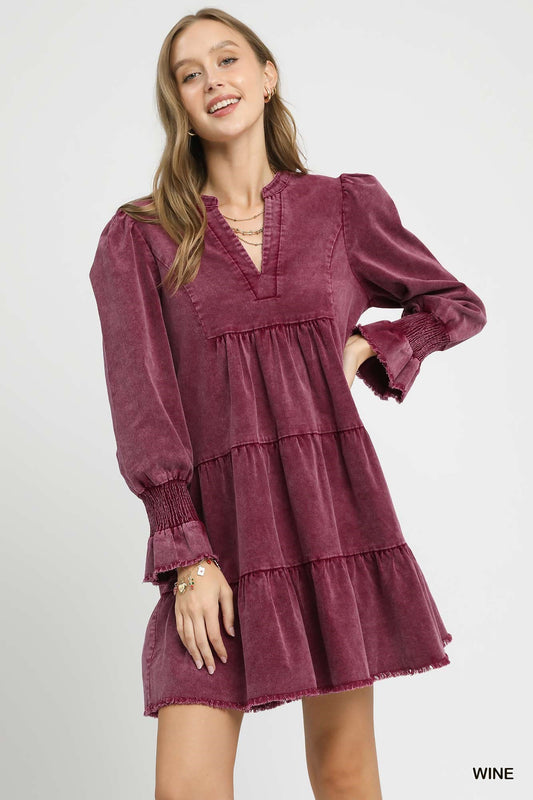 Stone Washed V-Neck Dress