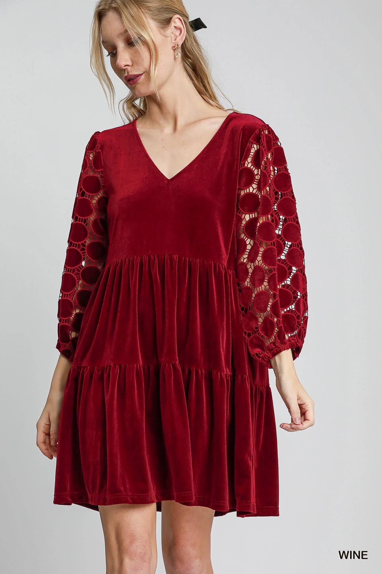 V-neck Velvet tiered dress