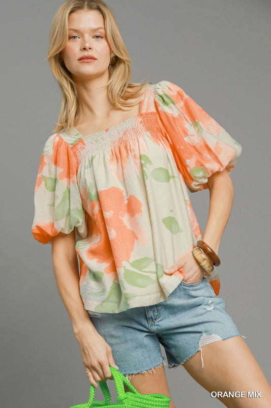 Water Color Floral Print Top