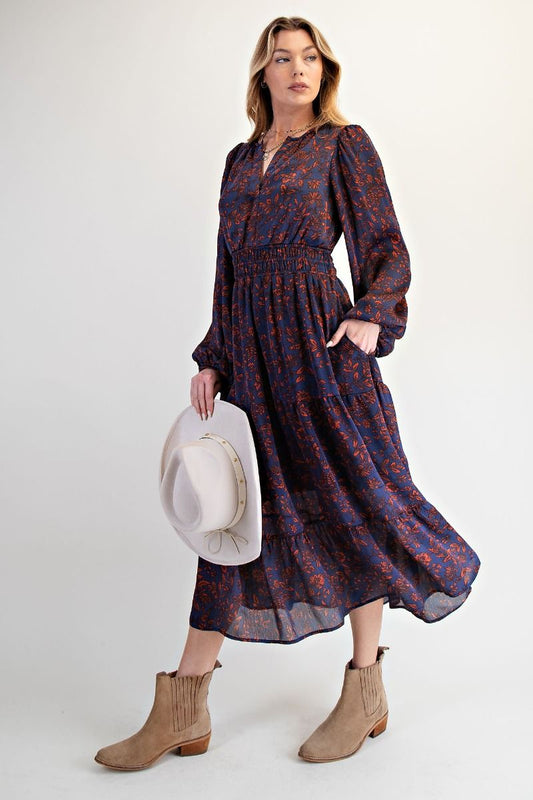Printed Satin Crinkled Dress
