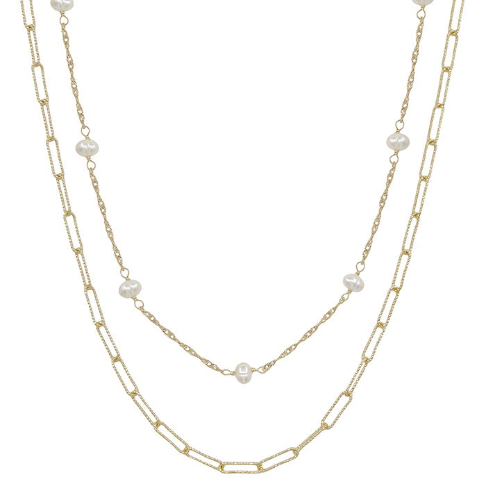 Gold Link Chain with Freshwater Pearl Chain 16"-18" Necklace