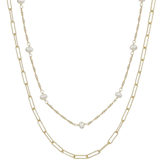 Gold Link Chain with Freshwater Pearl Chain 16"-18" Necklace