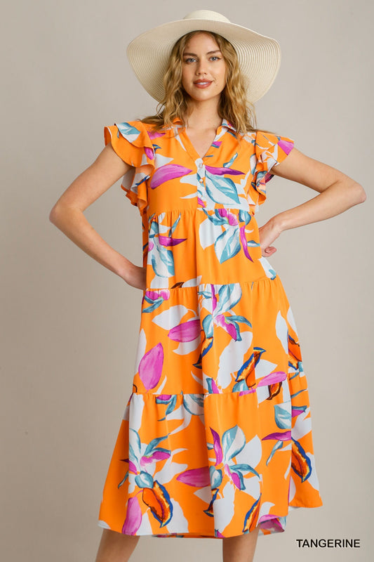 Floral Tangerine Midi Dress