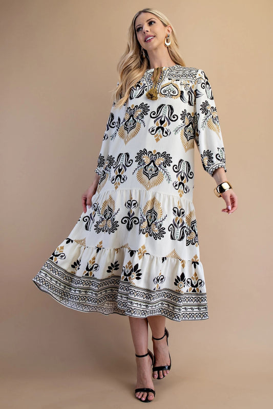 Printed Tiered 3/4 Length Sleeve